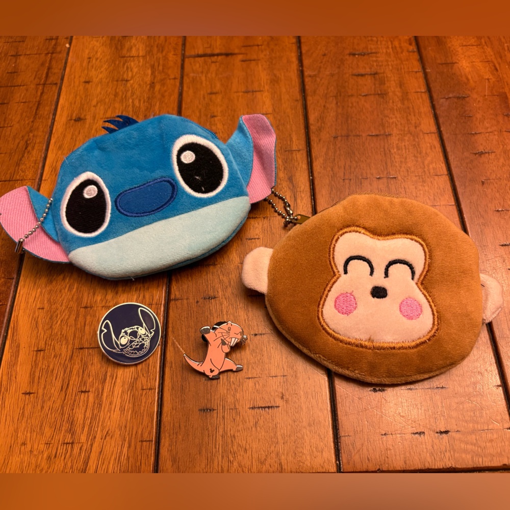 Stitch and Monkey Coin Purses with Disney Trading Pins